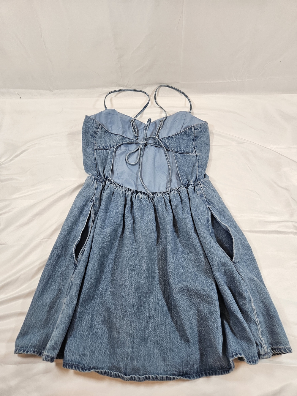 Hollister Light Blue Cotton Blend Mini Dress with Spaghetti Straps Y2k Indie - Picture 3 of 8